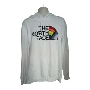 The North Face XXL White Hoodie with Rainbow Logo Men